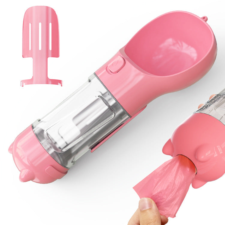 Bouteille d'eau pour animaux de compagnie, gamelle, rangement de sacs poubelles, portable pour voyage en extérieur, bouteille d'eau 3-en-1 pour chien