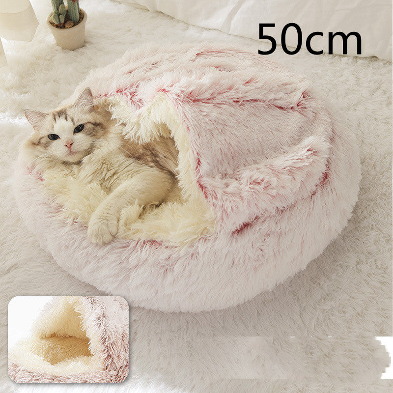 2 en 1 Lit pour chien et chat Lit d'hiver pour animaux de compagnie Lit rond en peluche Lit chaud Maison douce longue en peluche Produits pour animaux de compagnie