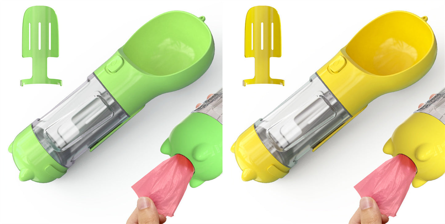 Bouteille d'eau pour animaux de compagnie, gamelle, rangement de sacs poubelles, portable pour voyage en extérieur, bouteille d'eau 3-en-1 pour chien