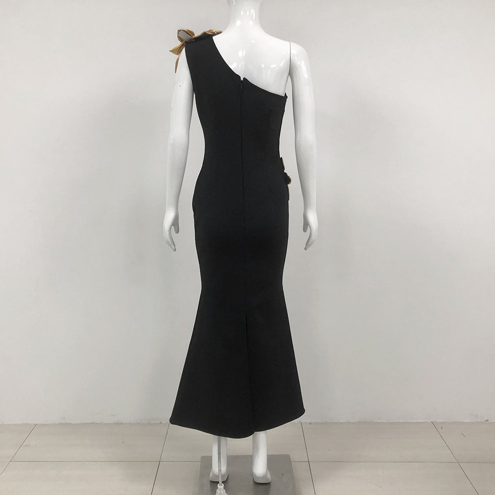 Stylish Slim Fit Bandage Golden Flower Maxi Dress for Everyday Wear