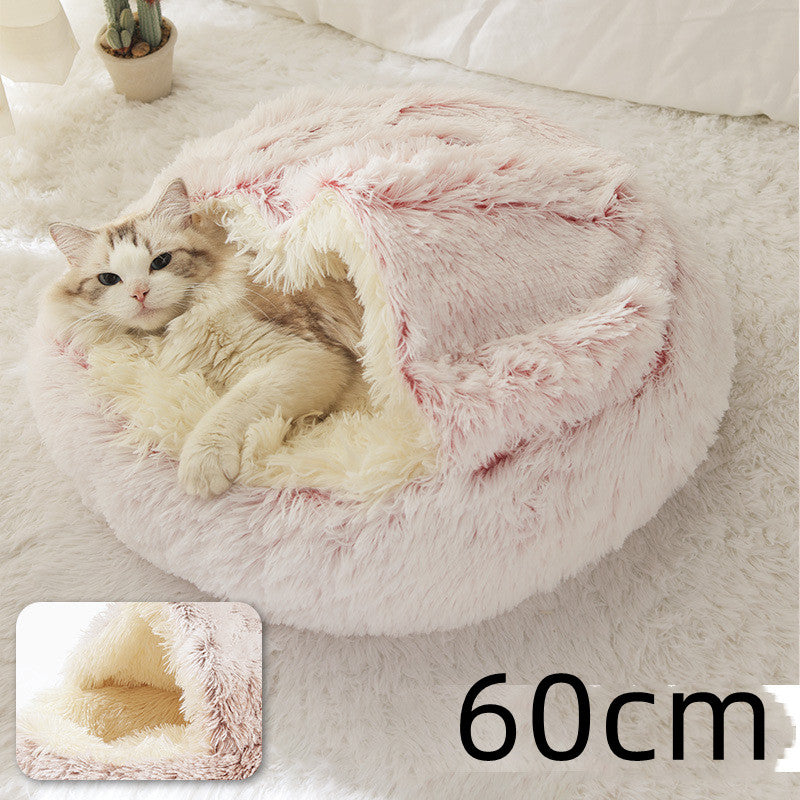 2 en 1 Lit pour chien et chat Lit d'hiver pour animaux de compagnie Lit rond en peluche Lit chaud Maison douce longue en peluche Produits pour animaux de compagnie