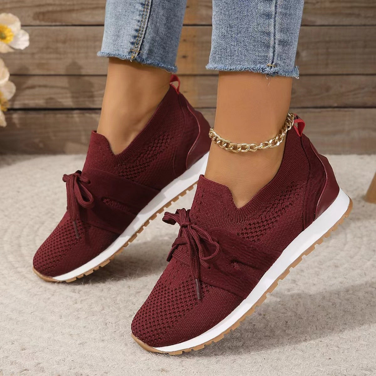 Nouvelles chaussures plates à lacets en maille pour femmes, chaussures de marche compensées respirantes et décontractées