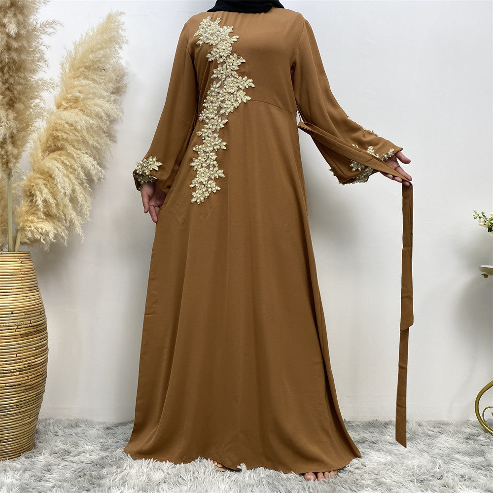 Stylish Fashion Lace Beaded Muslim Dress Women for Everyday Wear