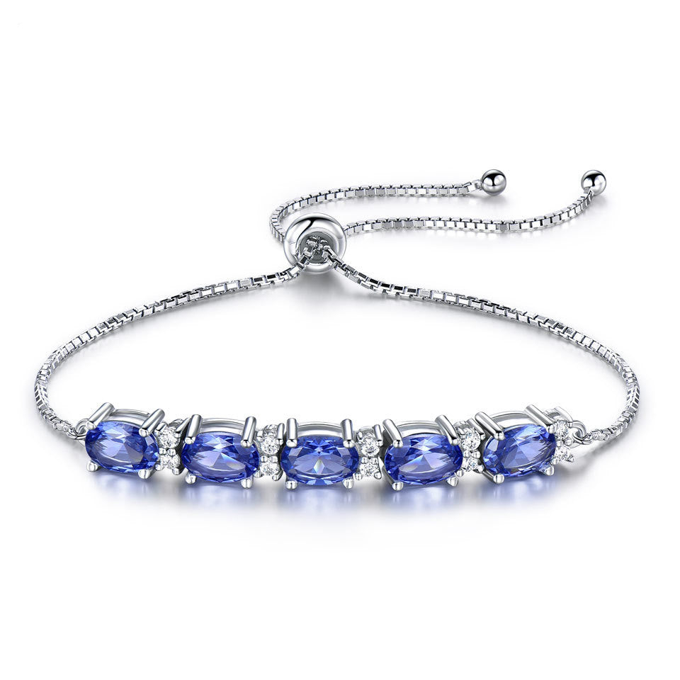 Stylish Bracelets For Women Gemstone Blue Topaz Adjustable Chain Link