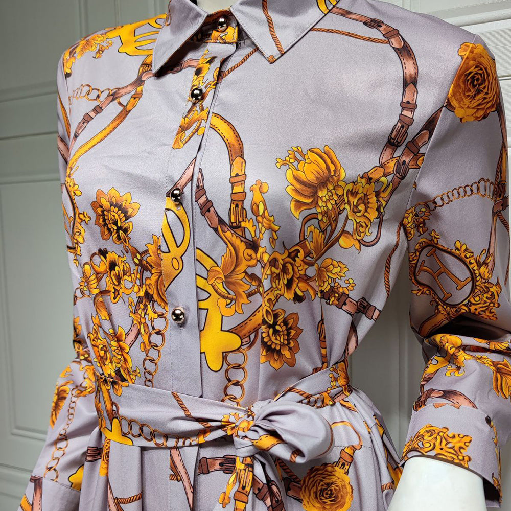 Robe à lacets vintage pour femme avec imprimé oriental musulman