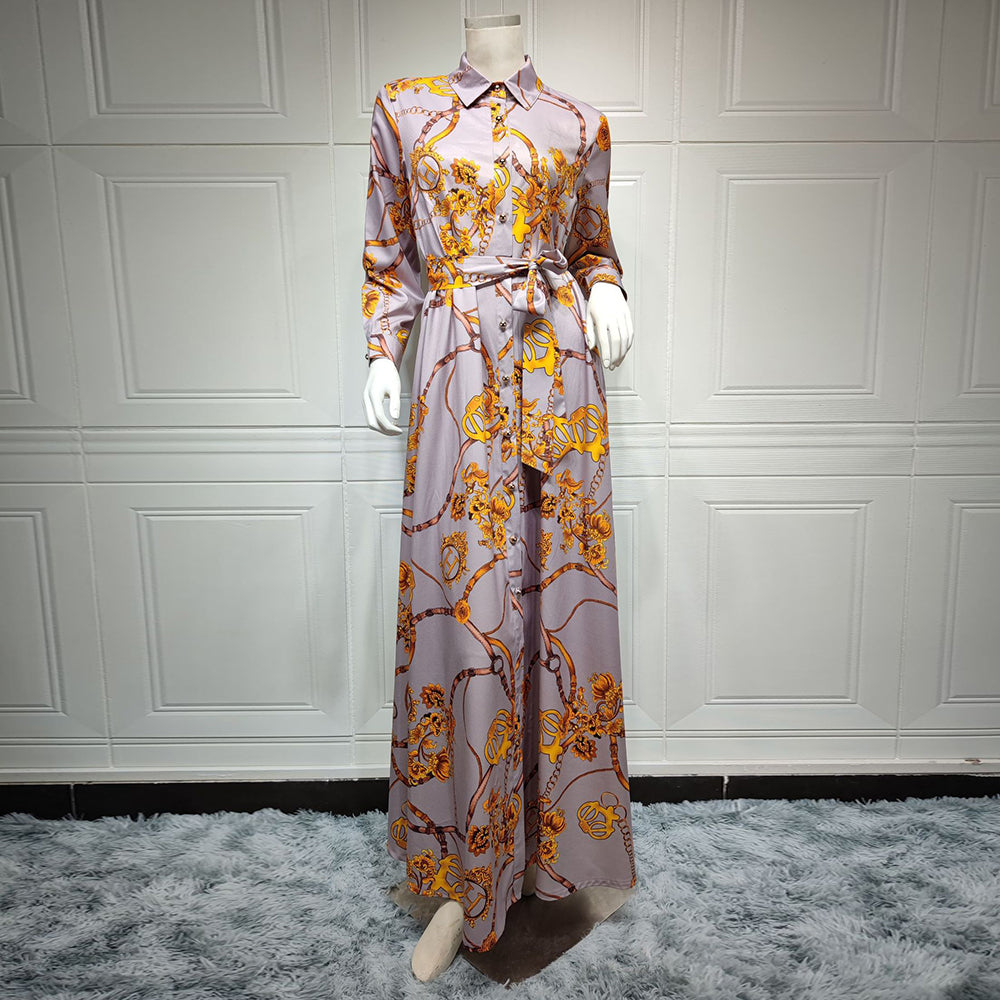 Robe à lacets vintage pour femme avec imprimé oriental musulman