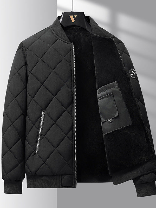 Manteau en coton à motif losanges, blouson de baseball chaud et épais pour homme, vêtement d'extérieur décontracté de couleur unie