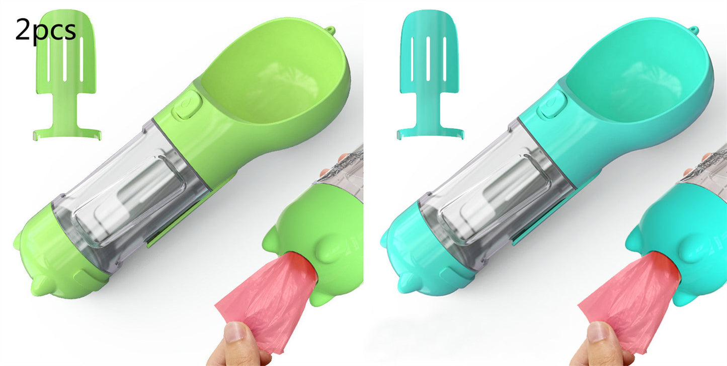 Bouteille d'eau pour animaux de compagnie, gamelle, rangement de sacs poubelles, portable pour voyage en extérieur, bouteille d'eau 3-en-1 pour chien