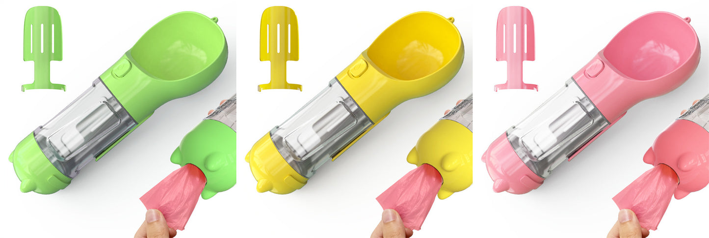 Bouteille d'eau pour animaux de compagnie, gamelle, rangement de sacs poubelles, portable pour voyage en extérieur, bouteille d'eau 3-en-1 pour chien