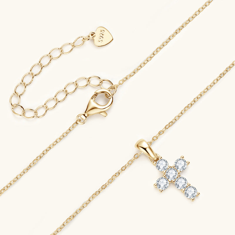 925 Sterling Silver Diamond Cross Necklace for Women
