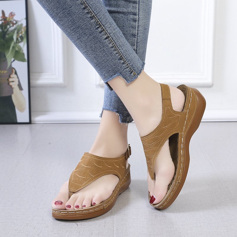Lässige Sandalen Damen Keilabsatz Einfarbig Flip Flop Sandalen