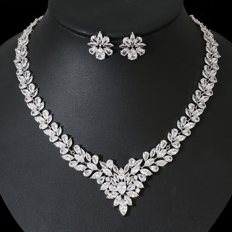 Braut Zirkon Schmuck Halskette Ohrring Set