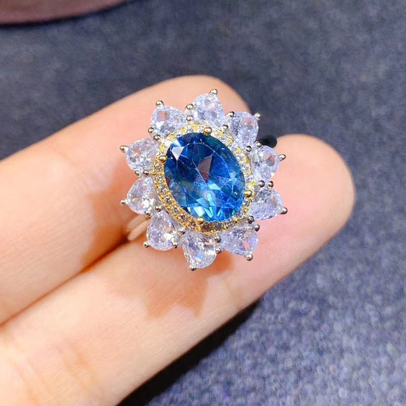 Damenmode Persönlichkeit Natürlicher Blautopasring