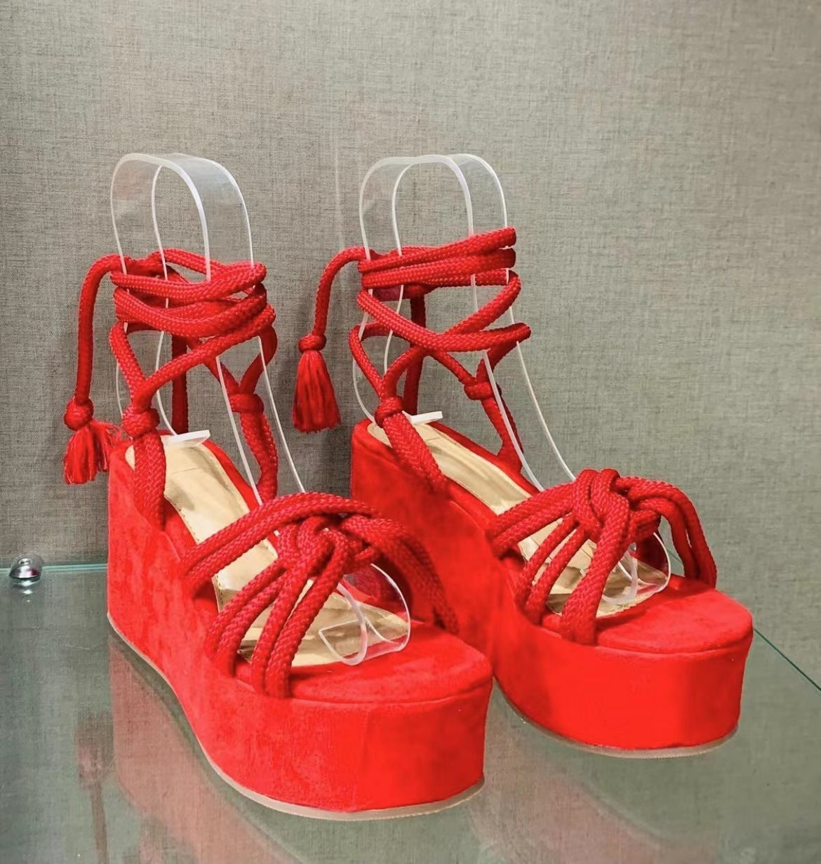Sommer Frauen Keile Schuhe High Heel Riemchensandalen