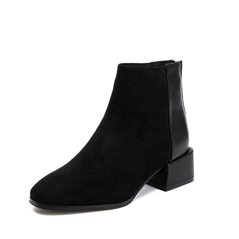 Retro Square Heel Spitzschuh Stiefeletten Mode Vielseitig Chelsea Boot Damenschuhe