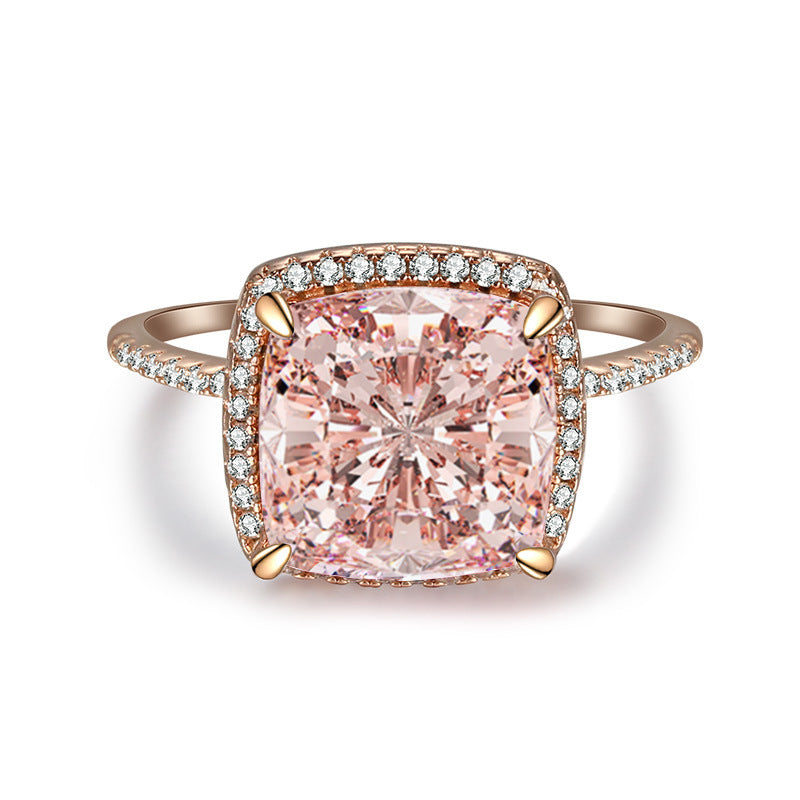 925 Sterling Silver Pink Diamond Egg-shaped Closed Wedding Ring European And American