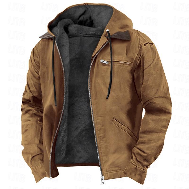 Winter Kapuzenmantel mit Taschen Mode Warme Fleece-Reißverschlussjacke Freizeit Oberbekleidung Herrenbekleidung