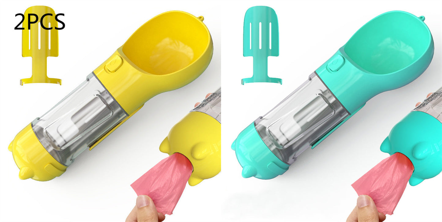Bouteille d'eau pour animaux de compagnie, gamelle, rangement de sacs poubelles, portable pour voyage en extérieur, bouteille d'eau 3-en-1 pour chien