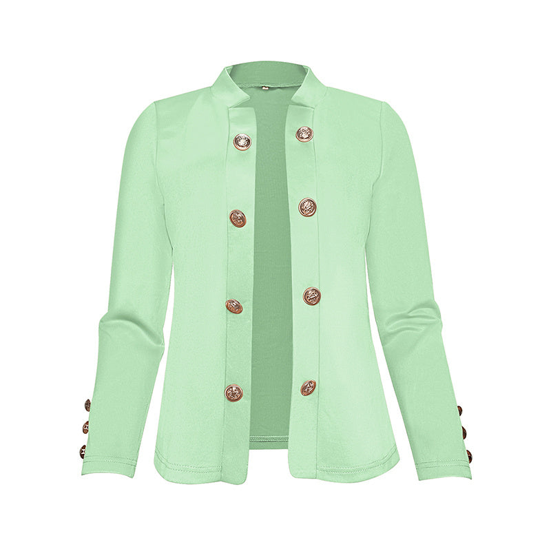 Plus Size Women's Solid Color Double Breasted Long Sleeve Top - Button Cuff Casual & Office Wear