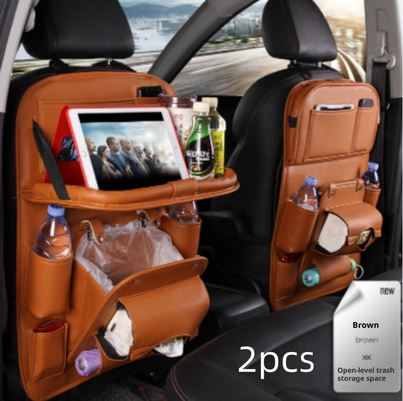 Trendy Pu Leather Car Storage Bag Multifunction Seat Back Tray Hangin