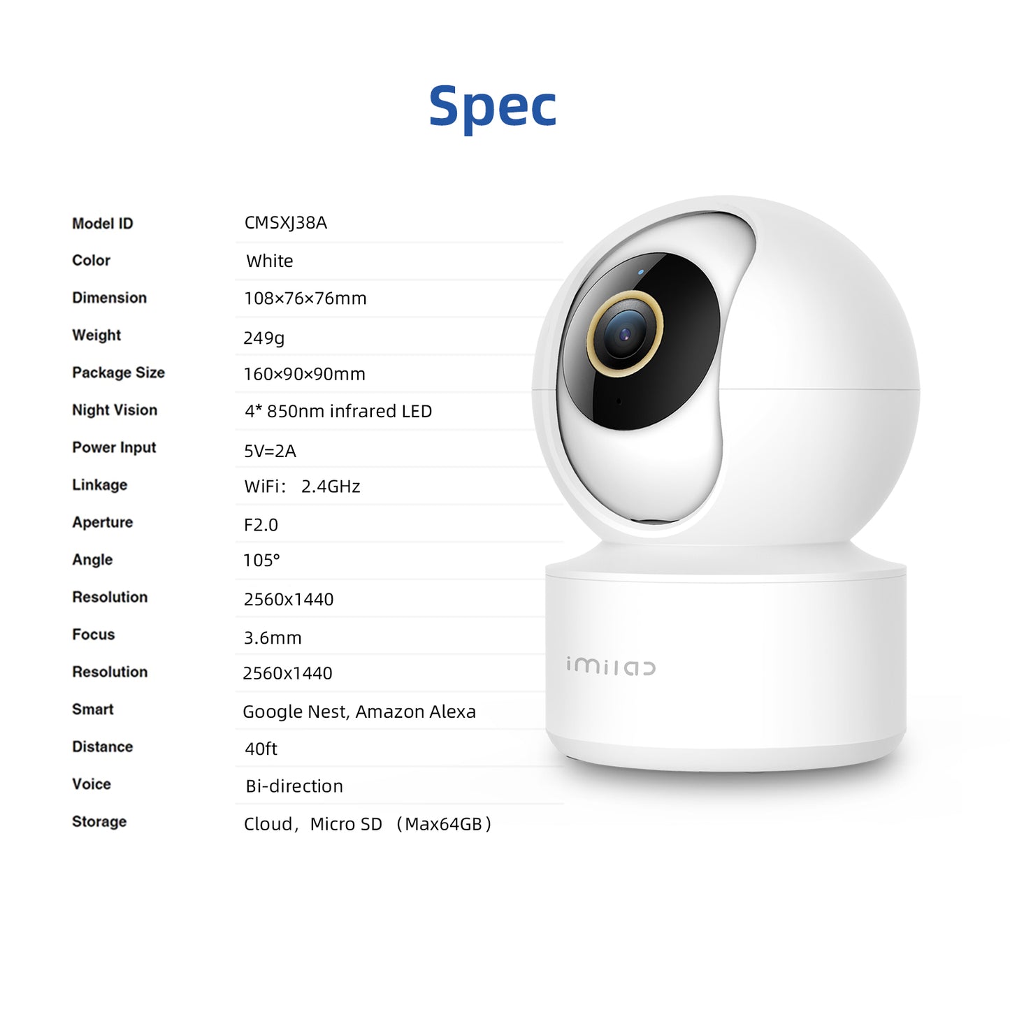 Caméra de surveillance IMILAB C21 2.5K Vidéo Wifi IP Sécurité domestique intelligente d'intérieur Moniteur bébé Vue à 360° Vision nocturne Starlight