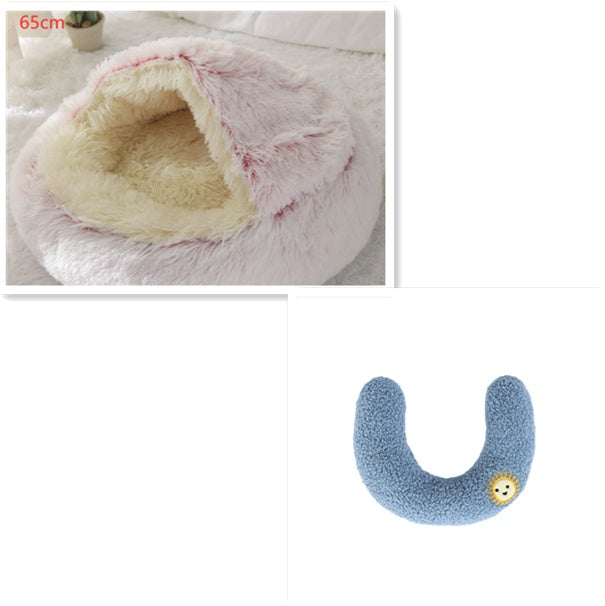 2 en 1 Lit pour chien et chat Lit d'hiver pour animaux de compagnie Lit rond en peluche Lit chaud Maison douce longue en peluche Produits pour animaux de compagnie
