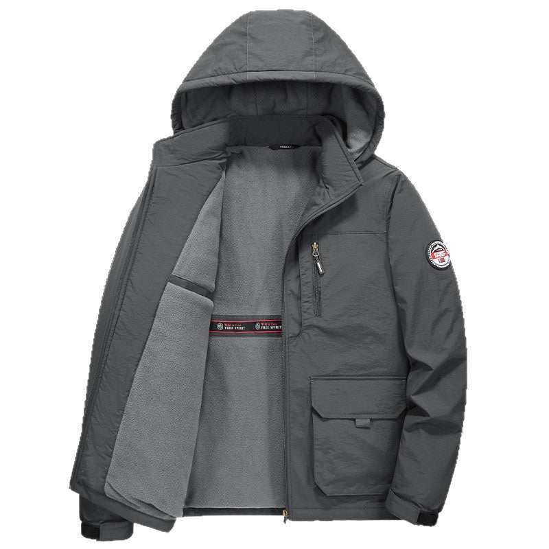 Fall Winter Men Middle-aged Loose Plus Size Outdoor Sports Windproof Hooded Cotton Jacket