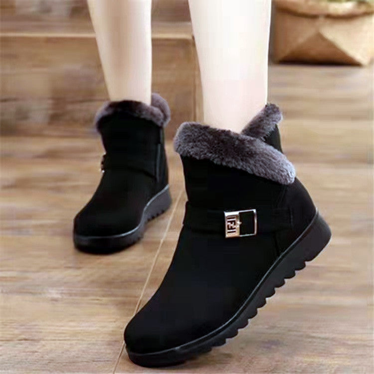Winterstiefel Damen Warm Plüsch Schneestiefel Reißverschluss Komfort Flats Schuhe