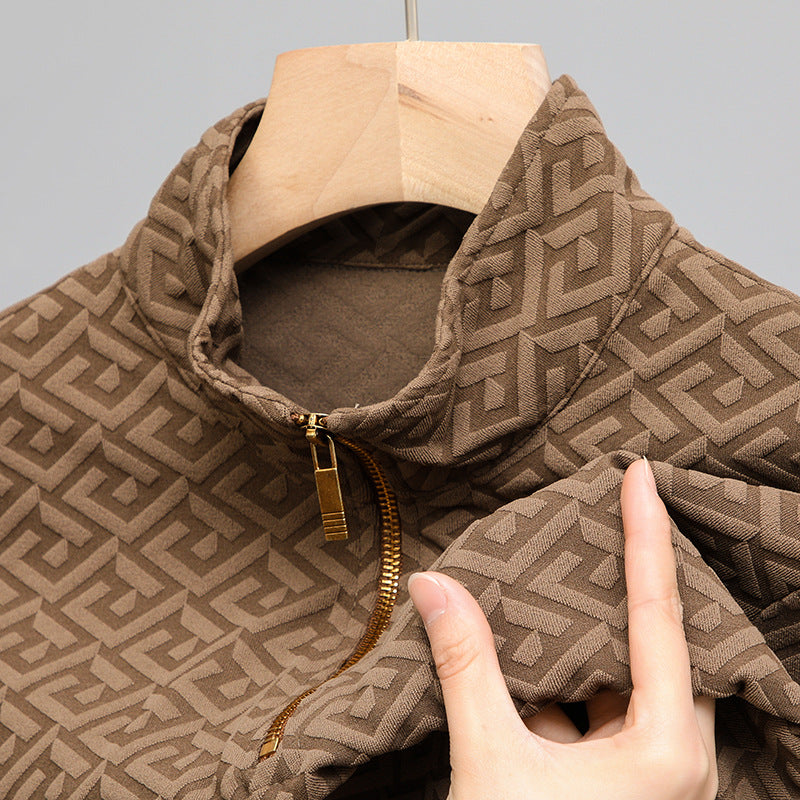 Langarm-T-Shirt mit Reißverschluss und Revers, lässiges Stehkragen-Unterhemd, Herrenbekleidung