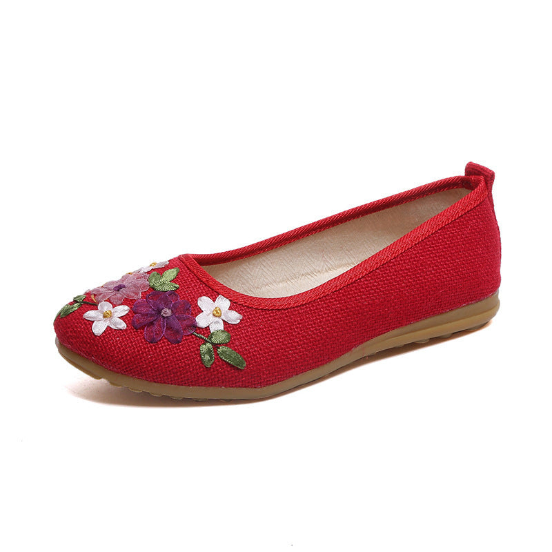Ethnische Stil Bestickte Schuhe Flache Leinen Frauen