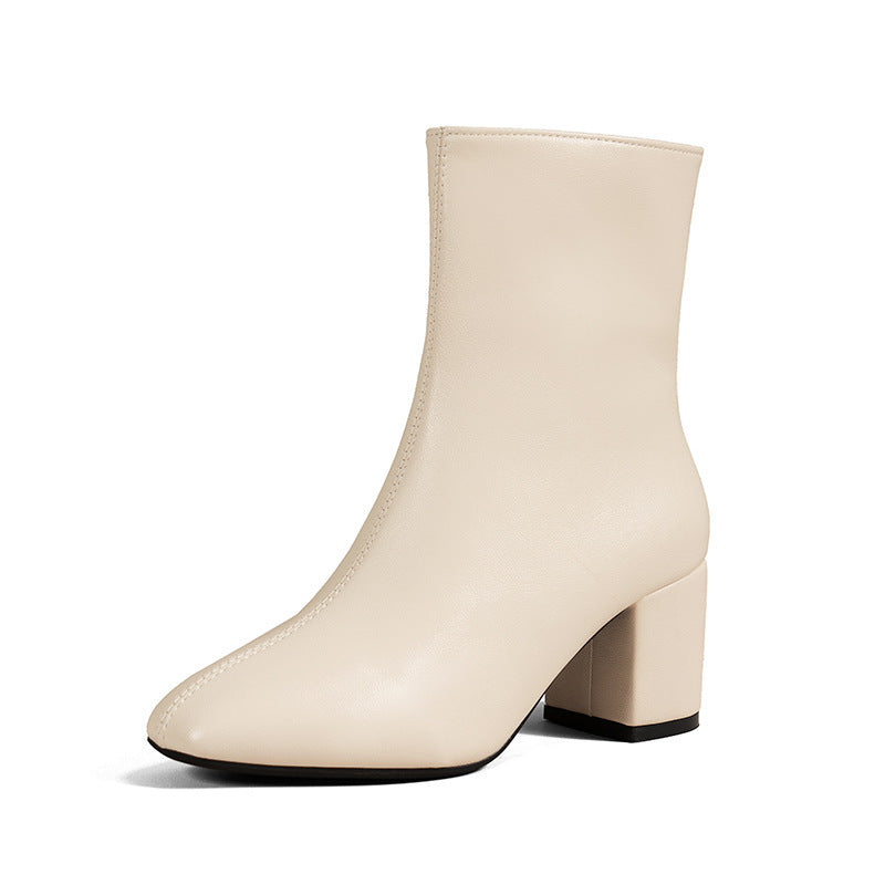 Stiefel mit klobigem Absatz und spitzer Zehenpartie und seitlichem Reißverschluss, modischer Stiefel bis zur Mitte der Wade für Damenschuhe