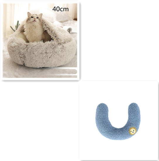 2 en 1 Lit pour chien et chat Lit d'hiver pour animaux de compagnie Lit rond en peluche Lit chaud Maison douce longue en peluche Produits pour animaux de compagnie