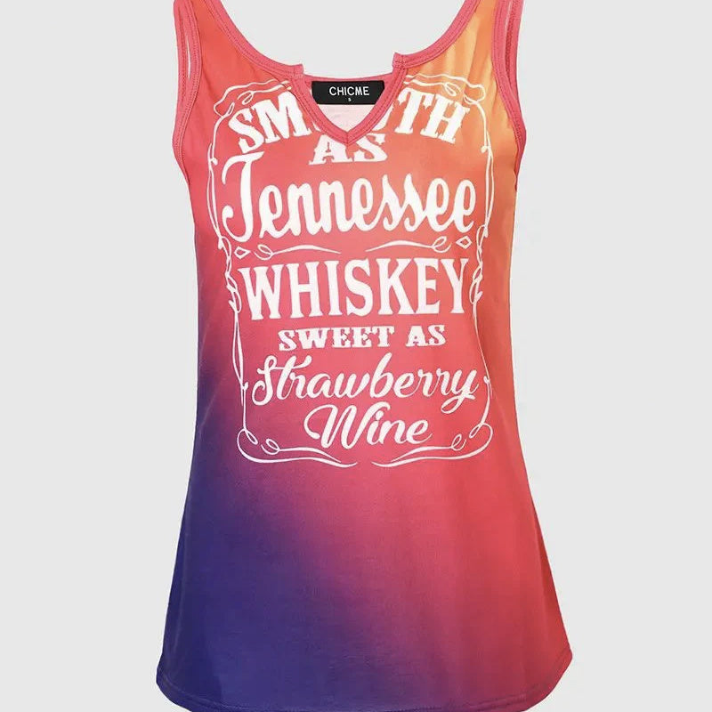 Damen Tanktop mit V-Ausschnitt, Farbverlauf und vielseitigem Druckmuster 