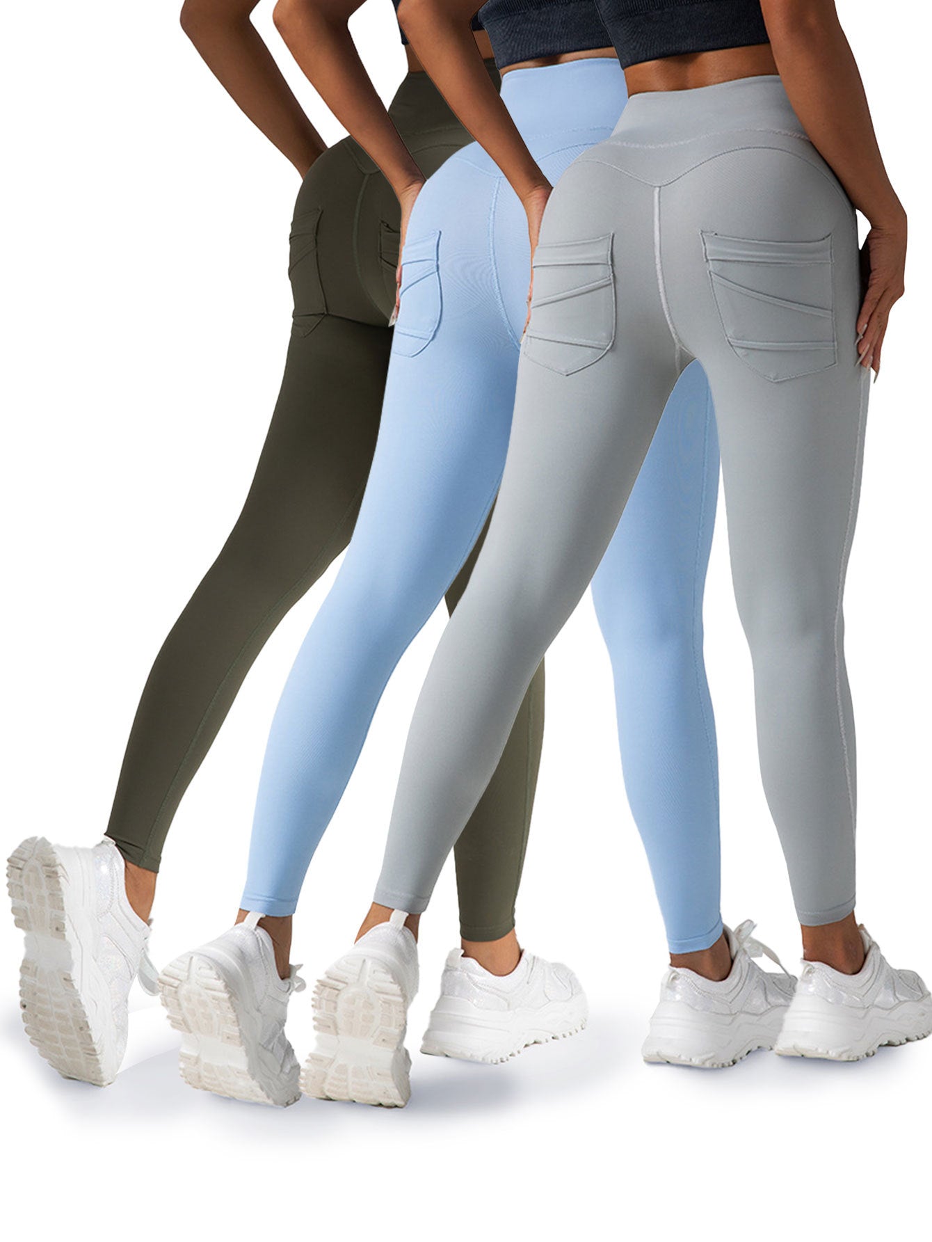 3er-Pack Yoga-Leggings für Damen, 4-Wege-Stretch, hohe Taille, Bauchkontrolle, Hose mit Tasche, Workout, Sport, Fitnessstudio, Freizeithose