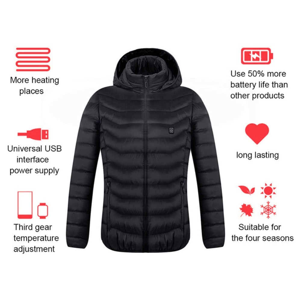 Winter Beheizte Jacke USB Elektrische Baumwolljacke Reißverschluss Heizung Thermokleidung Heizweste für Herren