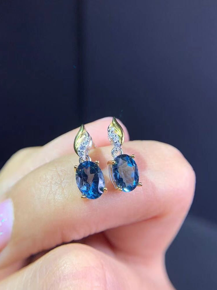 Natürliche London Blue Topas 925 Sterling Silber Ohrringe