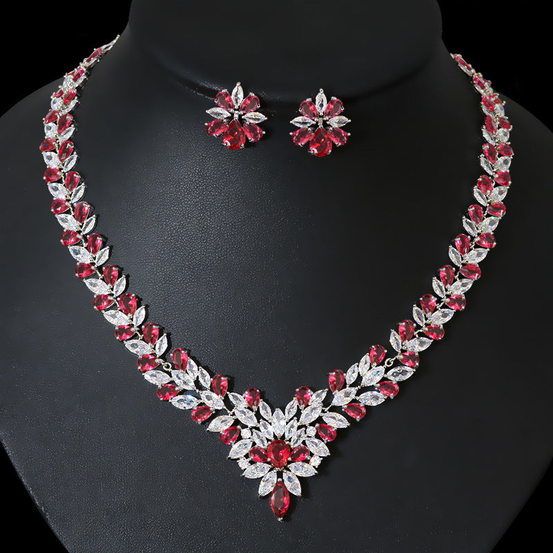 Braut Zirkon Schmuck Halskette Ohrring Set