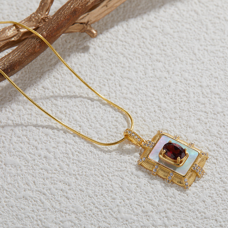 925 Sterling Silver Inlaid Natural Gemstone Necklace