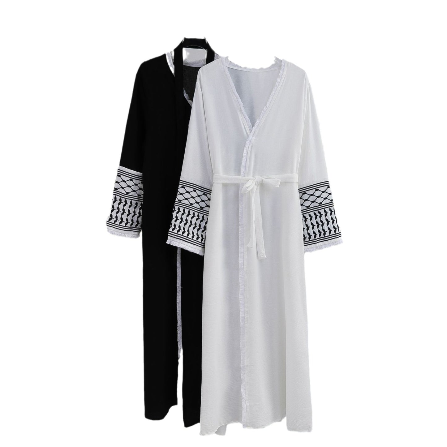 Élégant Cardigan Brodé Robe Musulmane pour Femme