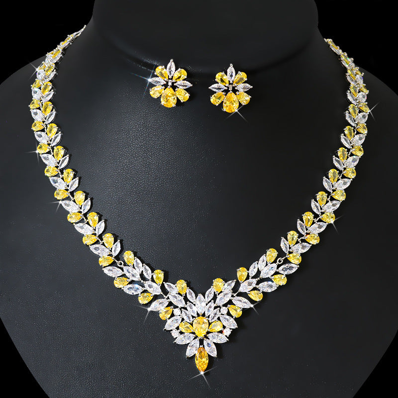 Braut Zirkon Schmuck Halskette Ohrring Set