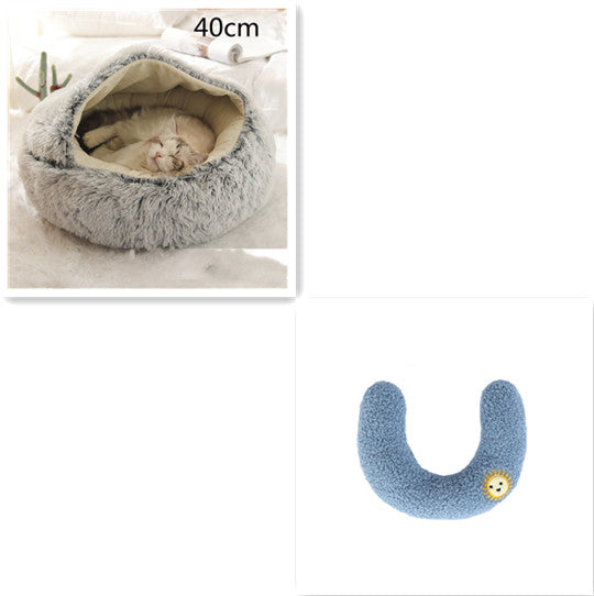 2 en 1 Lit pour chien et chat Lit d'hiver pour animaux de compagnie Lit rond en peluche Lit chaud Maison douce longue en peluche Produits pour animaux de compagnie