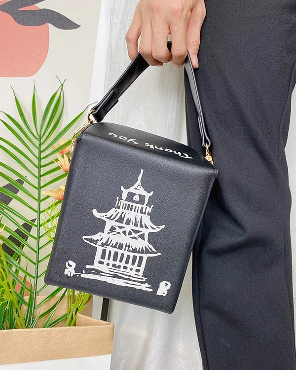 ENJOININ Chinese Takeout Box Purse Pu Leather Women Handbag Fashion Crossbody Bag Shoulder Chain Bag for Girl Bucket Bag