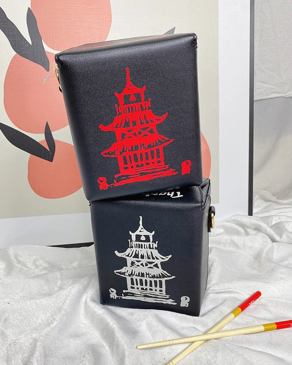 ENJOININ Chinese Takeout Box Purse Pu Leather Women Handbag Fashion Crossbody Bag Shoulder Chain Bag for Girl Bucket Bag