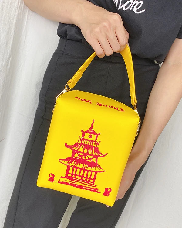 ENJOININ Chinese Takeout Box Purse Pu Leather Women Handbag Fashion Crossbody Bag Shoulder Chain Bag for Girl Bucket Bag
