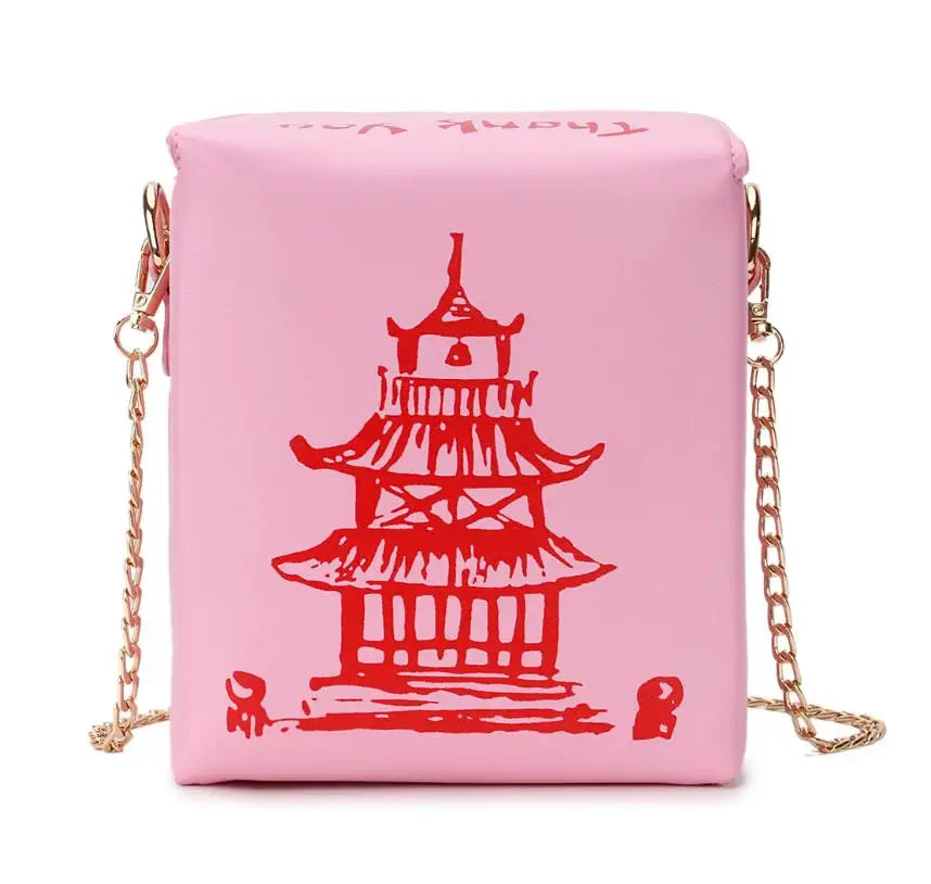 ENJOININ Chinese Takeout Box Purse Pu Leather Women Handbag Fashion Crossbody Bag Shoulder Chain Bag for Girl Bucket Bag