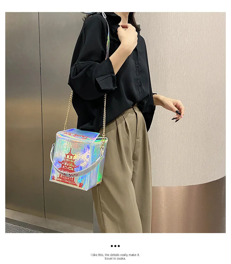 ENJOININ Chinese Takeout Box Purse Pu Leather Women Handbag Fashion Crossbody Bag Shoulder Chain Bag for Girl Bucket Bag