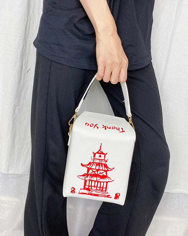 ENJOININ Chinese Takeout Box Purse Pu Leather Women Handbag Fashion Crossbody Bag Shoulder Chain Bag for Girl Bucket Bag