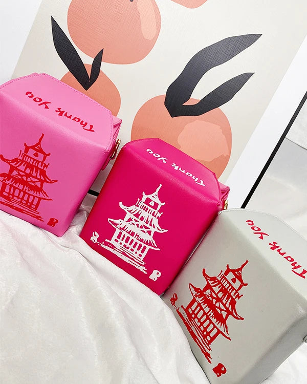 ENJOININ Chinese Takeout Box Purse Pu Leather Women Handbag Fashion Crossbody Bag Shoulder Chain Bag for Girl Bucket Bag