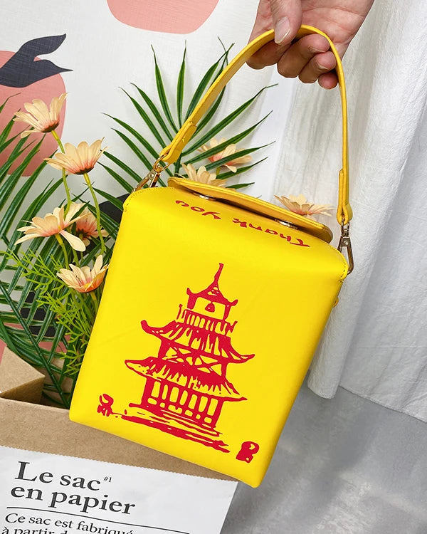 ENJOININ Chinese Takeout Box Purse Pu Leather Women Handbag Fashion Crossbody Bag Shoulder Chain Bag for Girl Bucket Bag