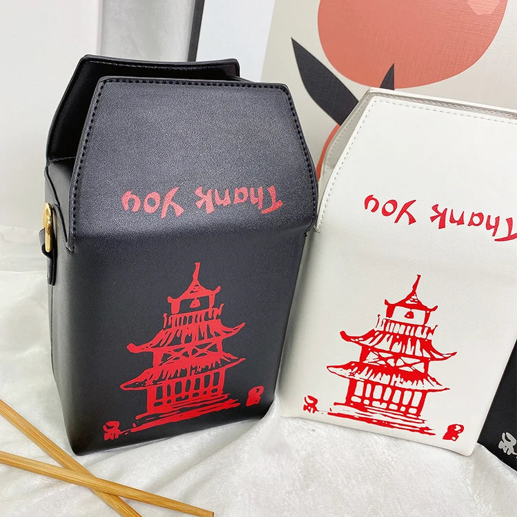 ENJOININ Chinese Takeout Box Purse Pu Leather Women Handbag Fashion Crossbody Bag Shoulder Chain Bag for Girl Bucket Bag